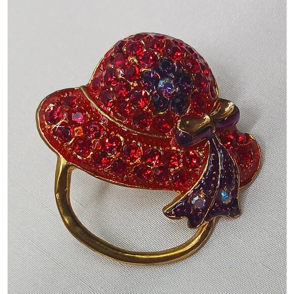 Red Hat Society Gold Tone Bonnet Brooch Pin/Pendant/Scarf Holder Combo - Picture 2 of 5